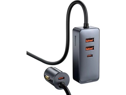 Nabíjačka do auta Baseus Share Together s predlžovacím káblom, 2x USB, 2x USB-C, 120 W (sivá)