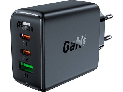 Nástenná nabíjačka Acefast A41, 2x USB-C + USB, GaN 65 W (čierna)