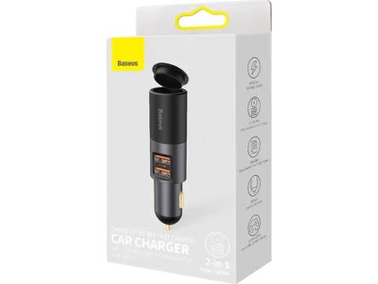 Baseus Share Together Rýchlonabíjačka do auta s rozširujúcim portom pre zapaľovač, 2x USB, 120 W (sivá)