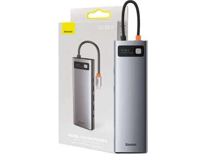 Rozbočovač 11v1 Baseus Metal Gleam Series, USB-C na 3x USB 3.0 + 2x HDMI + USB-C PD + Ethernet RJ45 + microSD/SD + VGA + AUX