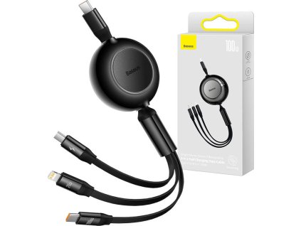 Baseus Bright Mirror 4, kabel USB-C 3 v 1 pro micro USB / USB-C / Lightning 100 W / 3,5 A 1,1 m (černý)