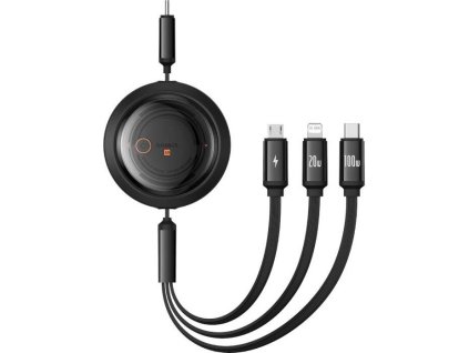 Baseus Free2Draw CB000084 retractable USB-C - Lightning / USB-C / micro USB cable 100W 1.1m - black