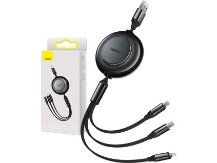 Baseus Bright Mirror 2, kábel USB 3 v 1 pre micro USB / USB-C / Lightning 3,5 A 1,1 m (čierny)
