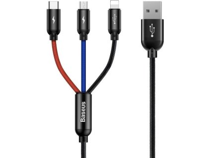 Baseus Three Primary Colors 3in1 USB-A - micro USB / Lightning / USB-C 3.5A cable 0.3 m - black