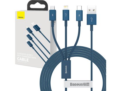 Kábel USB 3v1 Baseus Superior Series, USB na micro USB/USB-C/Lightning, 3,5 A, 1,5 m (modrý)