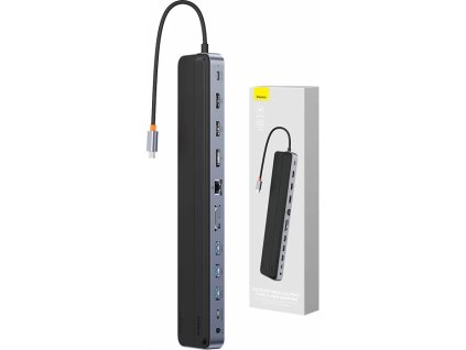 Rozbočovač 12w1 Baseus EliteJoy Gen2 series USB-C do 2xHDMI+ 3xUSB 3.0+ PD+ DP+ SD/TF+ RJ45+Type-C+ 3,5mm (tmavě šedý)