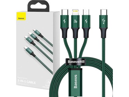 Baseus Rapid Series 3in1 USB-C - USB-C / Lightning / micro USB cable 20W PD 1.5m - green