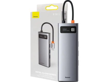 Rozbočovač 9v1 Baseus Metal Gleam Series, USB-C na 3x USB 3.0 + HDMI + USB-C PD + Ethernet RJ45 + microSD/SD + VGA