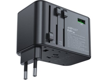 Multifunkční cestovní síťová nabíječka Acefast Z1, 2xUSB-A, 3xUSB-C, GaN, 67W, US/EU/UK/AU (černá)