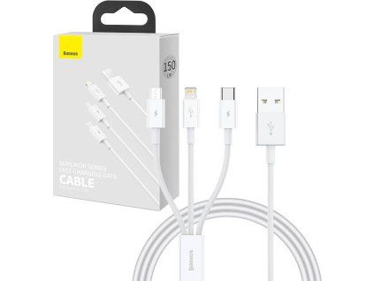 Baseus Superior Series Fast Charging Datový Kabel USB-A - USB-C/microUSB/Lightning 3.5A 1m Stellar White