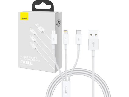 Rýchle nabíjanie USB na M+L+C Baseus Superior Data 3,5A 1m (biely)
