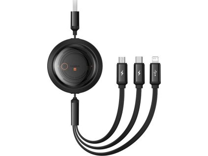 Rýchlonabíjací kábel 3v1 Baseus Free2Draw, USB na micro USB+USB-C+Lightning, 3,5 A, 1,1 m (čierny)
