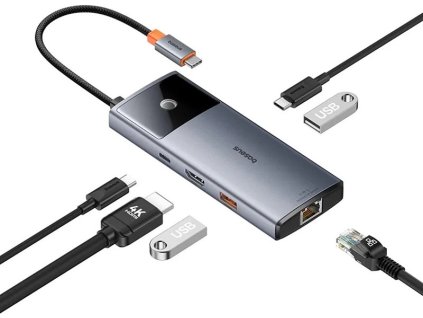 Hub 6v1 Baseus Metal Gleam 2 Series, USB-C na 2xUSB 3.0 +USB-C + HDMI + USB-C PD + Ethernet RJ45