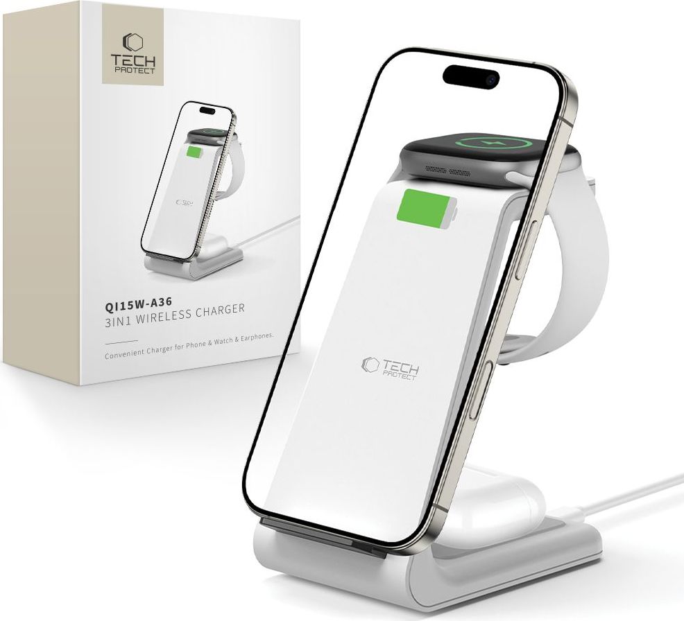 TECH-PROTECT QI15W-A36 3IN1 WIRELESS CHARGER FOR APPLE WHITE