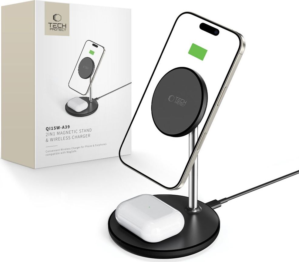 TECH-PROTECT QI15W-A39 2IN1 MAGNETIC MAGSAFE WIRELESS CHARGER BLACK