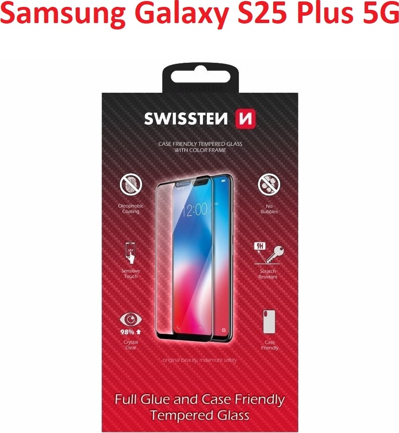 SKLO SWISSTEN FULL GLUE, COLOR FRAME, CASE FRIENDLY PRO SAMSUNG S936B GALAXY S25 PLUS 5G ČERNÉ