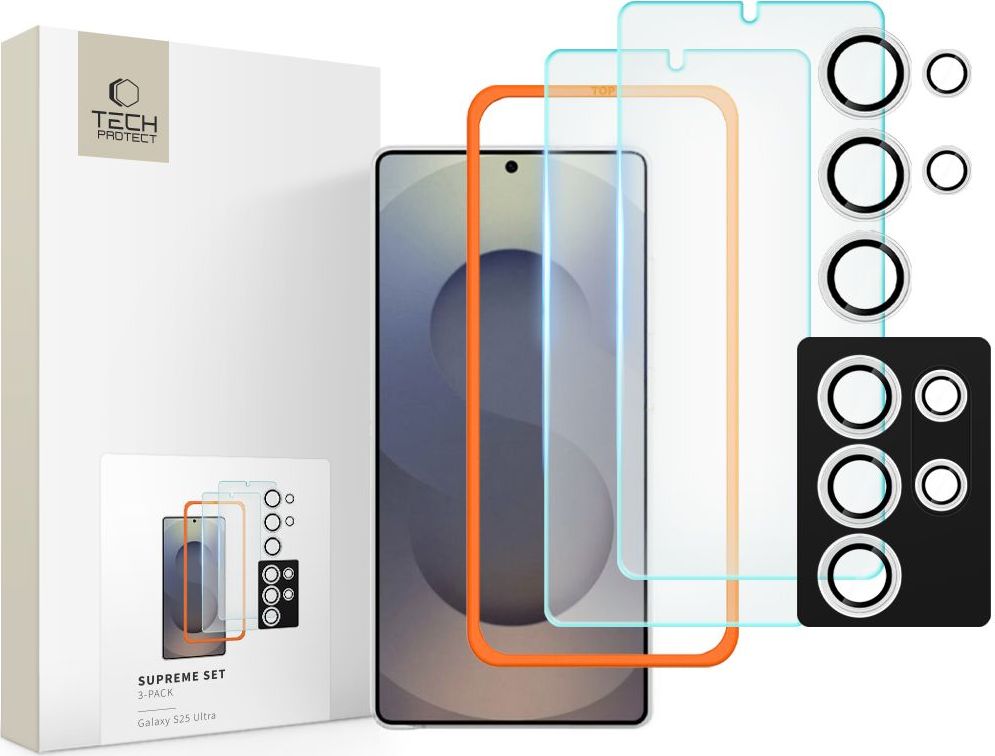 Tvrzené sklo TECH-PROTECT SUPREME SET 3-PACK GALAXY S25 ULTRA CLEAR