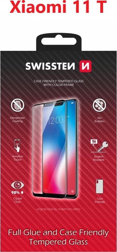 SKLO SWISSTEN FULL GLUE, COLOR FRAME, CASE FRIENDLY PRO XIAOMI 11 T ČERNÉ