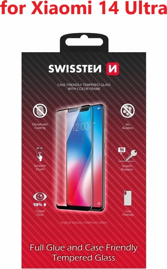 SKLO SWISSTEN FULL GLUE, COLOR FRAME, CASE FRIENDLY PRO XIAOMI 14 ULTRA ČERNÉ