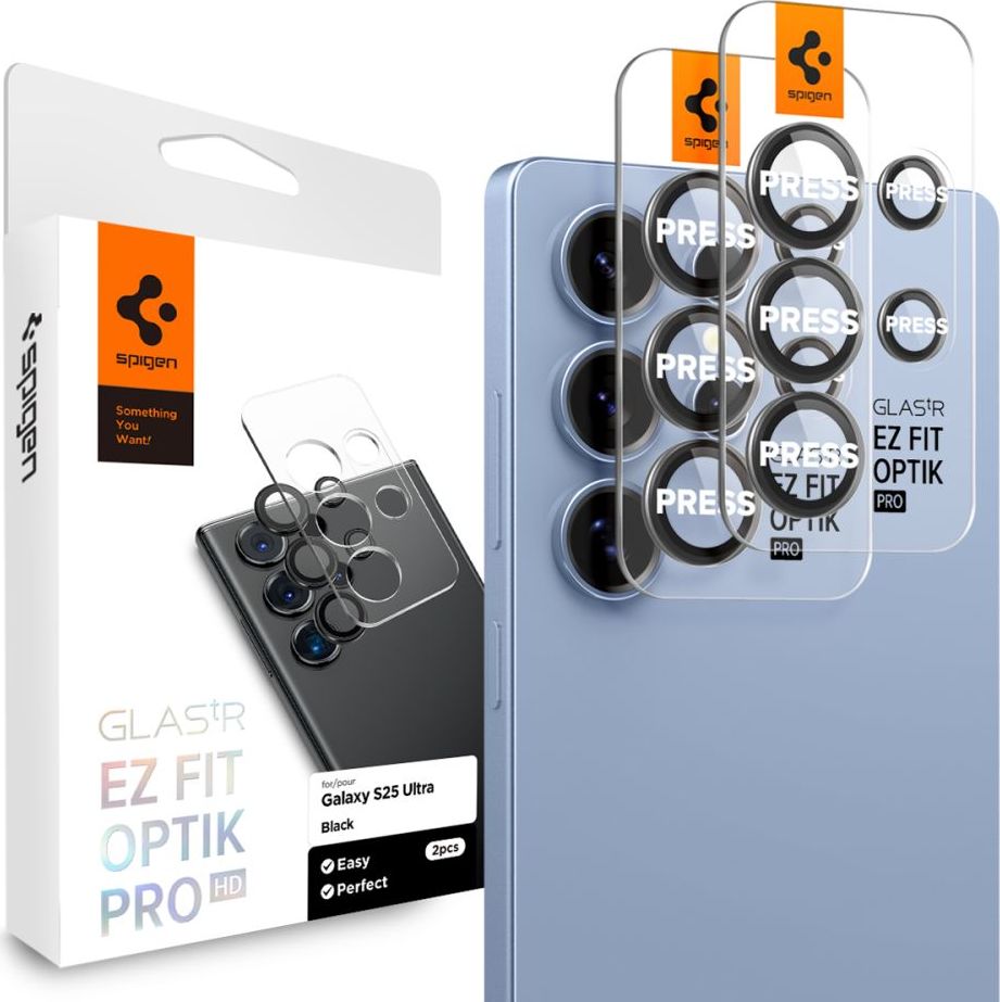 Ochranné sklo na čočku fotoaparátu SPIGEN OPTIK PRO HD GLAS.TR ”EZ FIT” CAMERA PROTECTOR 2-PACK GALAXY S25 ULTRA BLACK