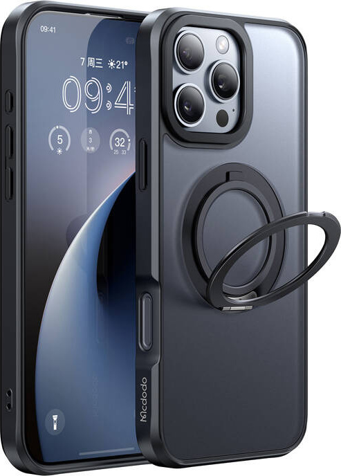 Pouzdro McDodo PC-4932 MagSafe pro iPhone 16 Pro se stojánkem (černé)