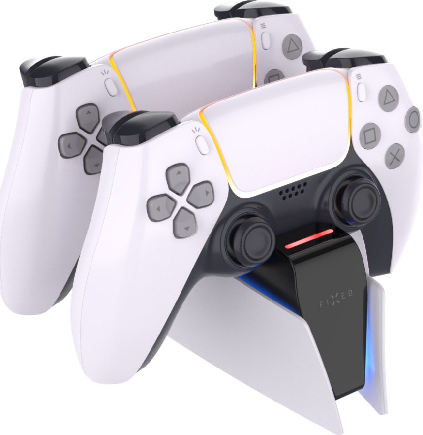 Dobíjecí stanice FIXED pro dva bezdrátové ovladače DualSense PlayStation 5, černo-bílá