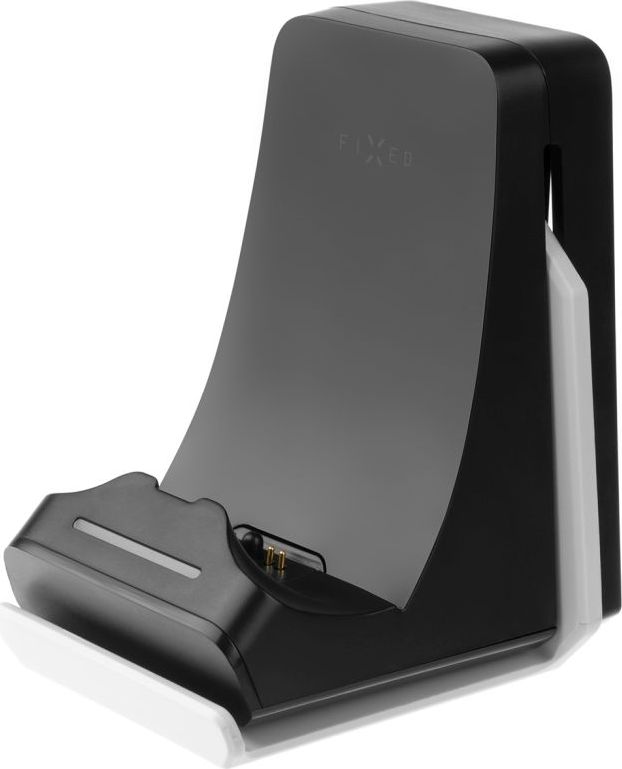 Závěsný nabíjecí dok FIXED pro ovladač DualSense PlayStation 5 s hákem pro sluchátka, černo-bílý