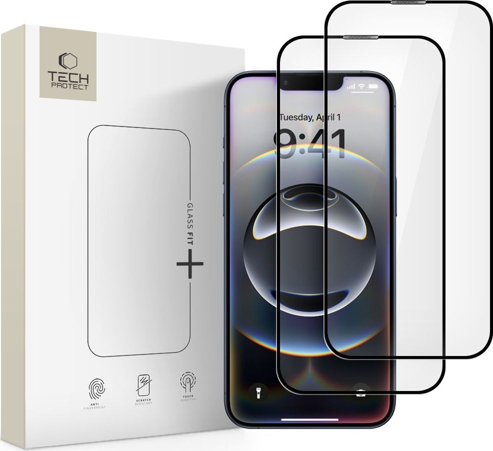 Tvrzené sklo TECH-PROTECT GLASS FIT+ 2-PACK IPHONE 13 / 13 PRO / 14 / 16E BLACK