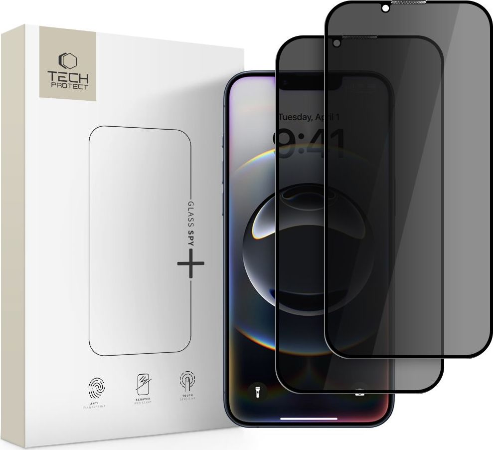 Zatmavující tvrzené sklo TECH-PROTECT GLASS SPY+ 2-PACK IPHONE 13 / 13 PRO / 14 / 16E PRIVACY