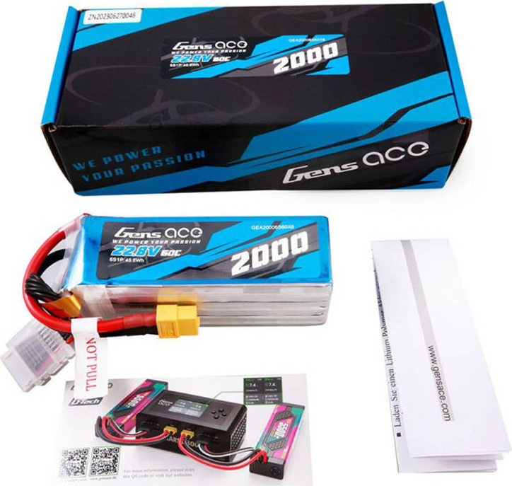 Gens ace 2000mAh 22,8V 60C 6S1P vysokonapěťový Lipo Battery Pack s XT60 konektorem