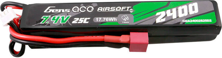 Gens ace 25C 2400mAh 2S2P 7,4V sedlová airsoftová pistolová lipo baterie s mini Deans(T) konektorem