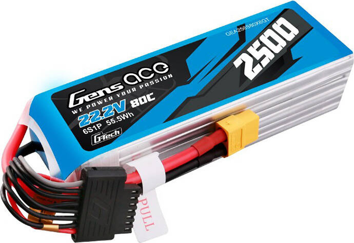 Gens ace G-Tech 2500mAh 22,2V 80C 6S1P Lipo Battery Pack s konektorem XT60