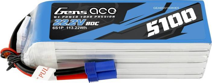 Baterie GensAce 5100mAh 22,2V 80C 6S1P EC5