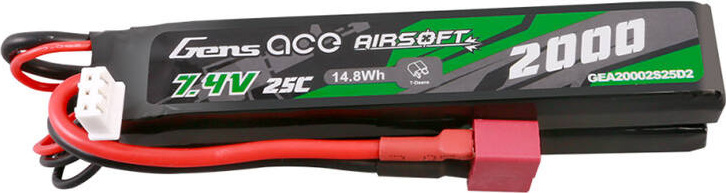 Gens Ace 25C 2000mAh 2S2P 7,4V sedlová airsoftová pistolová lipo baterie s mini Deans(T) konektorem
