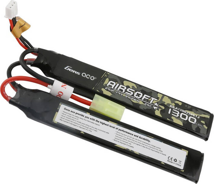 Gens ace 25C 1300mAh 2S1P 7,4V sedlová airsoftová pistolová lipo baterie s mini konektorem Tamiya