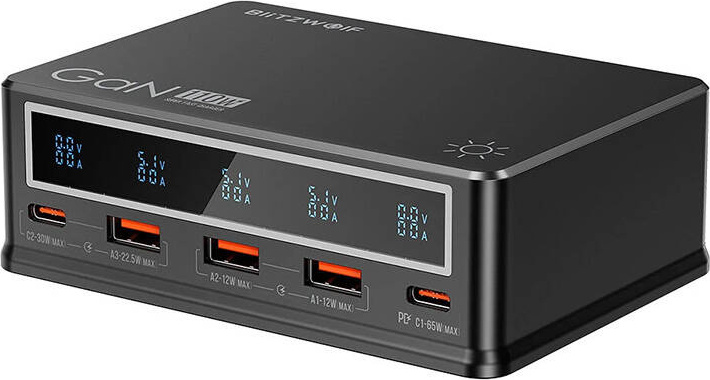 Stolní nabíječka Blitzwolf BW-i9 110W PD 3xUSB-A, 2xUSB-C (černá)
