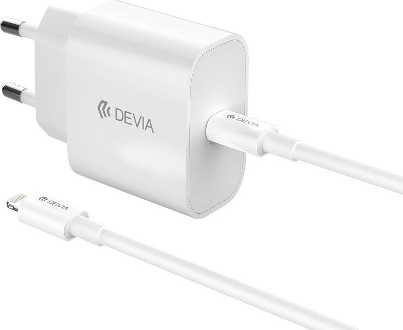 Devia síťová nabíječka Smart PD GaN 30W 1x USB-C bílá + kabel USB-C - Lightning