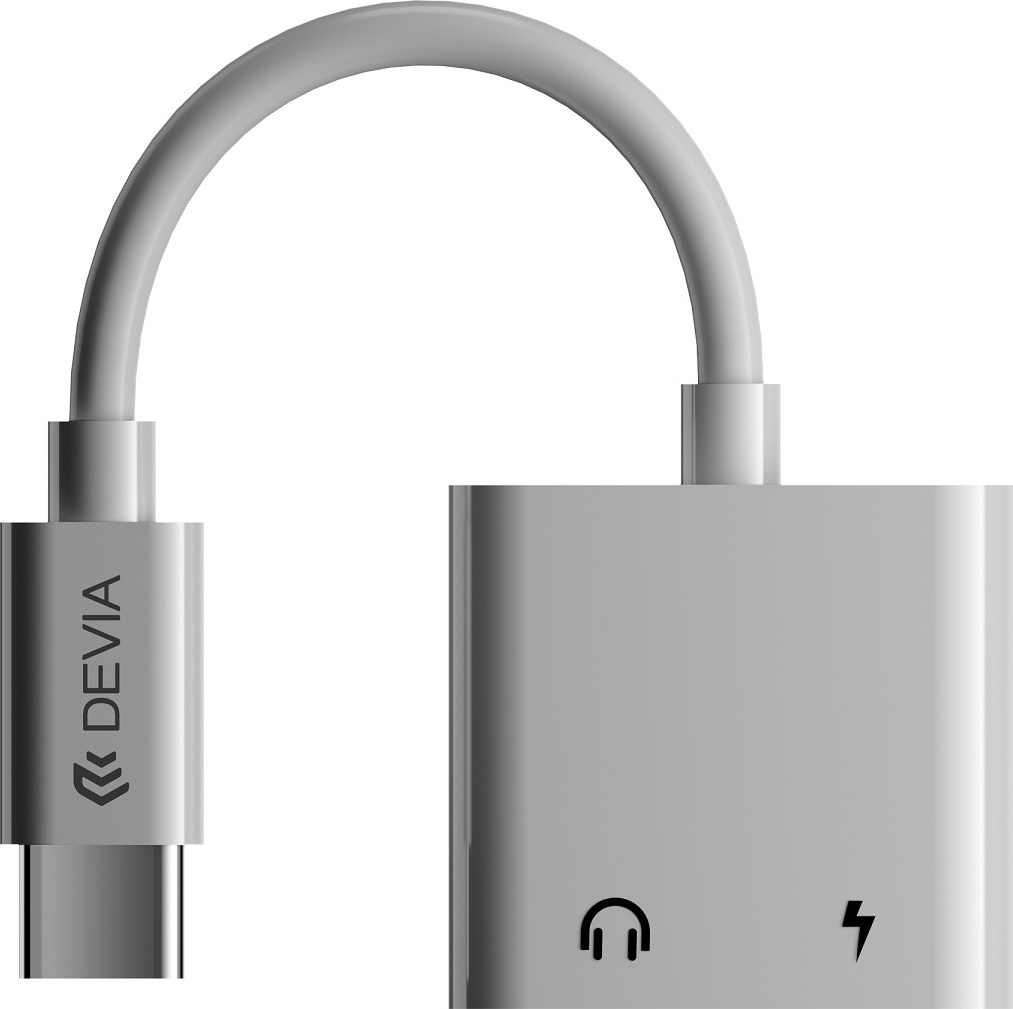 Devia adapter EC609 USB-C - USB-C (port) + USB-C (port) pro nabíjení a sluchátka white