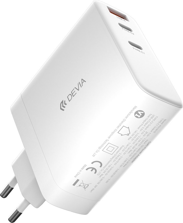 Devia síťová nabíječka Extreme PD GaN 140W 2x USB-C 1x USB bílá pro notebooky / MacBook