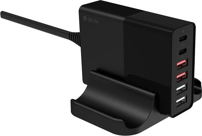 Devia síťová nabíječka Extreme PD QC 3.0 75W 2x USB-C 4x USB černá