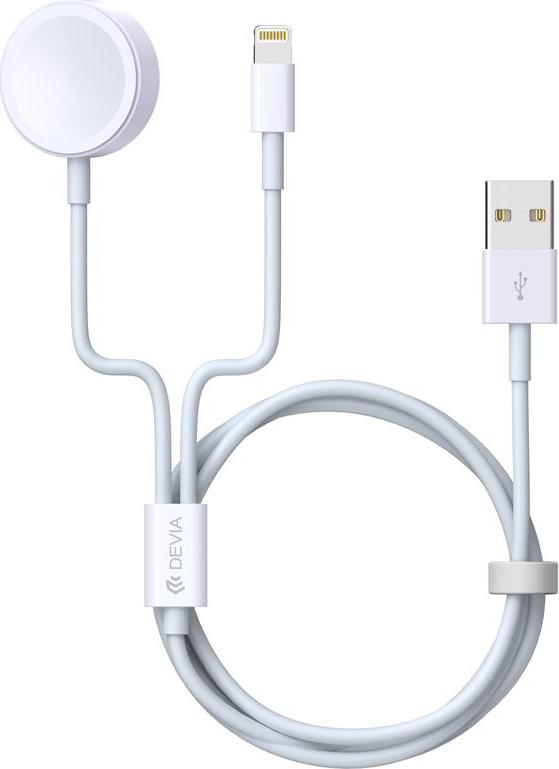 Devia kabel 2v1 Smart EA199 USB - Lightning white s indukční magnetickou nabíječkou pro Apple Watch