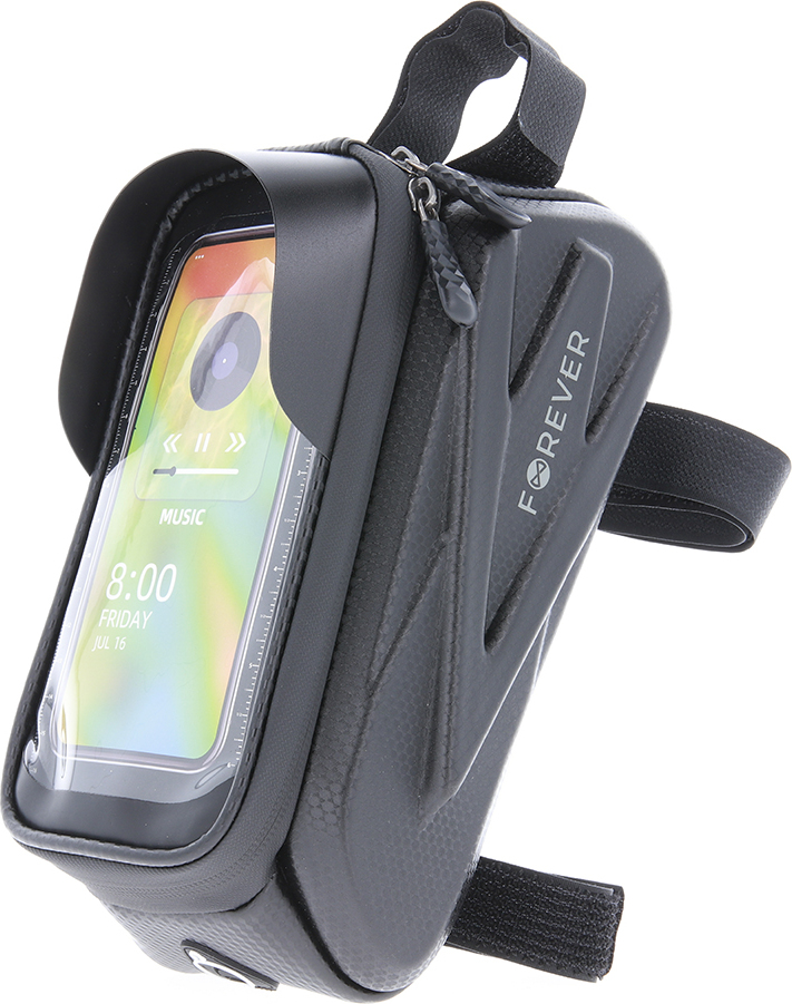 Voděodolná taška na rám na kolo se skořepinovými stranami a držákem telefonu Forever Outdoor, černá