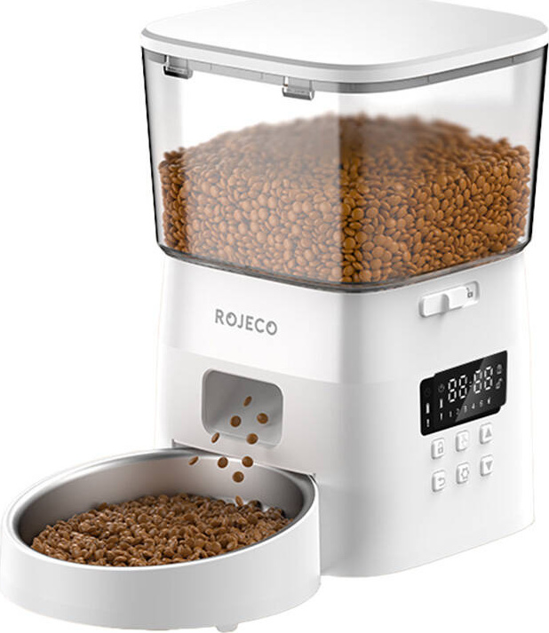 Rojeco 2L automatické krmítko pro domácí mazlíčky v tlačítkovém provedení (bílé)