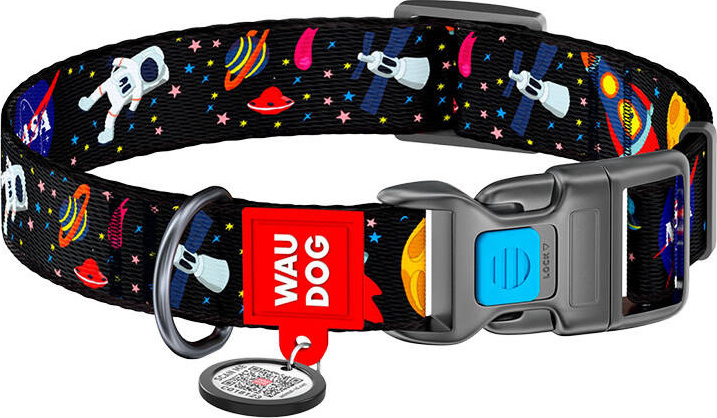 Nylonový obojek pro psy s QR kódem Waudog "NASA" velikost M