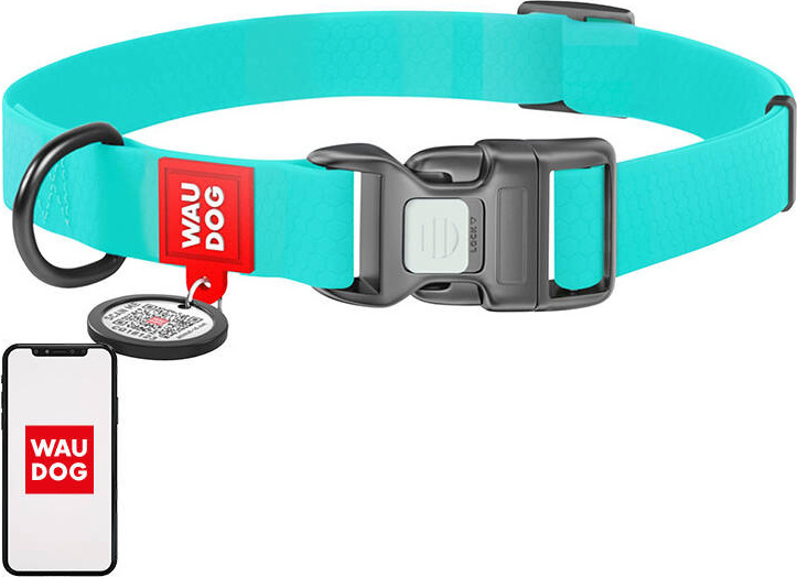 Voděodolný svítící obojek pro psa s QR pasem WAUDOG šíře 40 mm, délka 46-70 cm