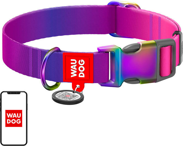 Waudog gradientní nylonový obojek pro psy s QR kódem, fialový, velikost XL