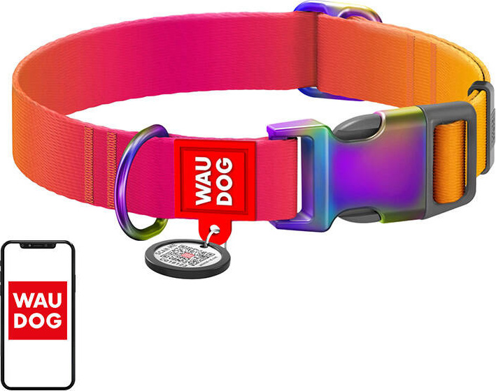 Waudog gradientní nylonový obojek pro psy s QR kódem, oranžová, velikost L