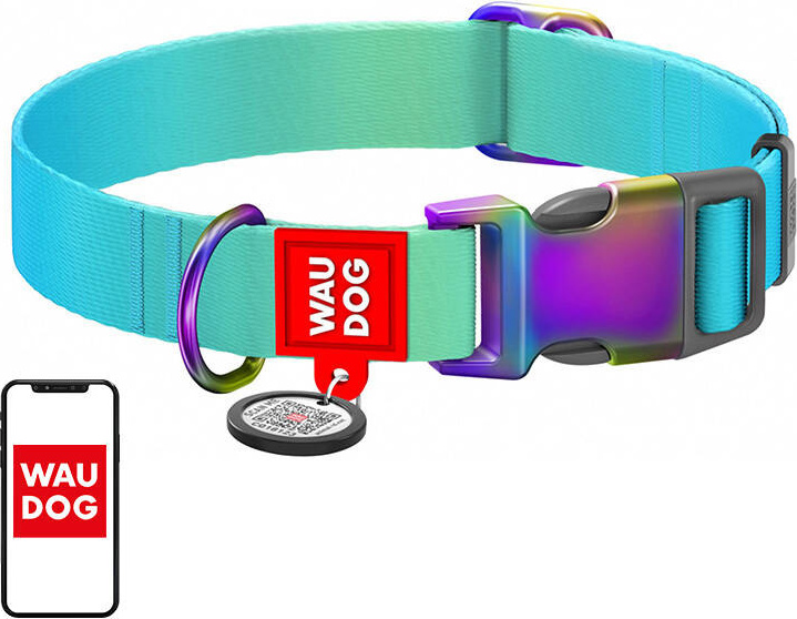 Waudog gradientní nylonový obojek pro psy s QR kódem, modrý, velikost M