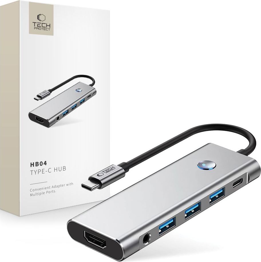 TECH-PROTECT HB04 HUB ADAPTER 9IN1 TYPE-C + USB2.0 + USB3.0 + HDMI 4K 60HZ + SD/TF + PD100W + AV3.5 SPACE GREY