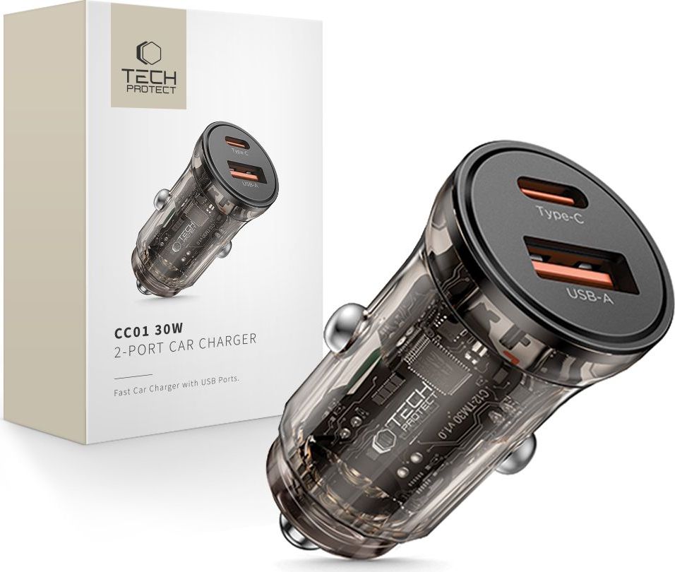 TECH-PROTECT CC01 2-PORT CAR CHARGER PD 30W / QC3.0 BLACK
